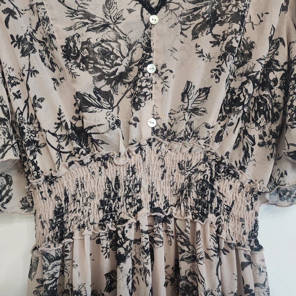 Kate and Lily Black Floral Dress 16W Flutter Sleeve Smocked Waist Boho EUC - Picture 5 of 11